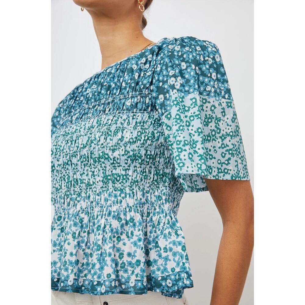 Rails Rosie Top Striped Floral Smocked Blouse Blue Green Size Small - Picture 4 of 11